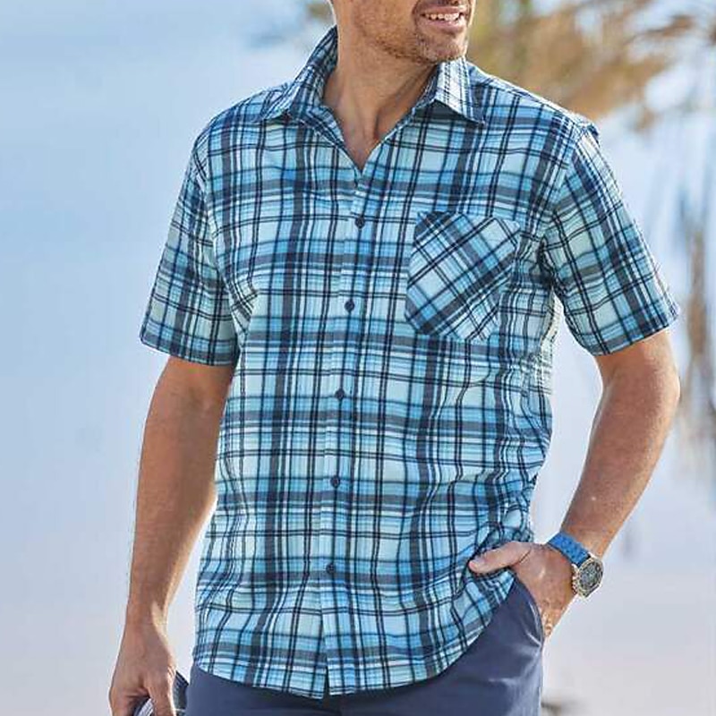 Per uomo A quadri Camicia Camicia a quadri Camicia con bottoni Manica corta Camicia Collo ripiegabile Esterno Informale Blu Plus Size Abbigliamento Moderno Retrò vintage del 2026 a $22.99 –P1