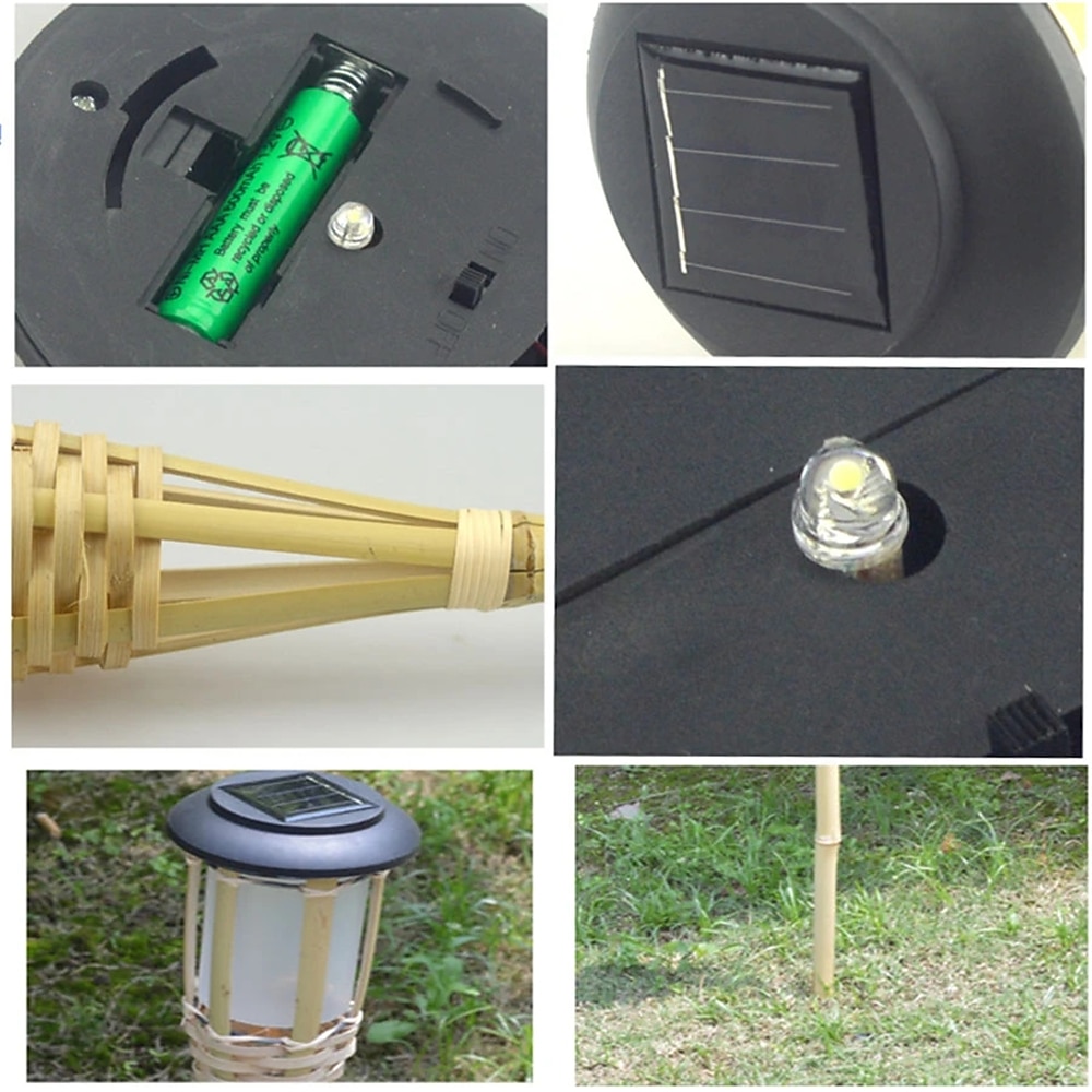 2 uds jardín al aire libre solar bambú antorcha luz paisaje camino solar antorcha luz solar camino césped lámparas spotligh fiesta decoración lámpara 2025 - $32.99 –P9