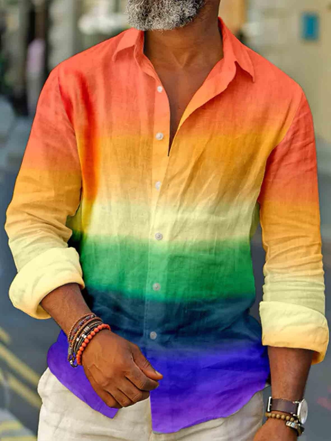 Herren Regenbogen Geometrische Muster Hemd Knopfhemd Langarm Modisch Strassenmode Designer Casual Täglich Ausgehen Herbst Winter Umlegekragen Bedruckt Rosa Regenbogen Blau + Blau Leicht Blau 2025 - $26.99 –P1