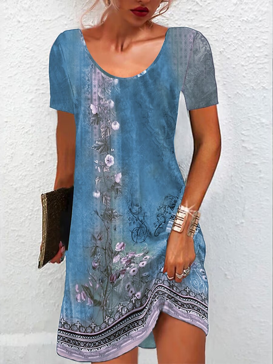 Womens Mini Dress Vestido Petite Vestido T Shirt Vestido Tee Vestido de Verão Vestido Estampado Vintage Tropical Moda Ao Ar Livre Férias Festa Ajuste Regular Floral Tribal Manga Curta Decote Redondo de 2025 por $19.99 -P8