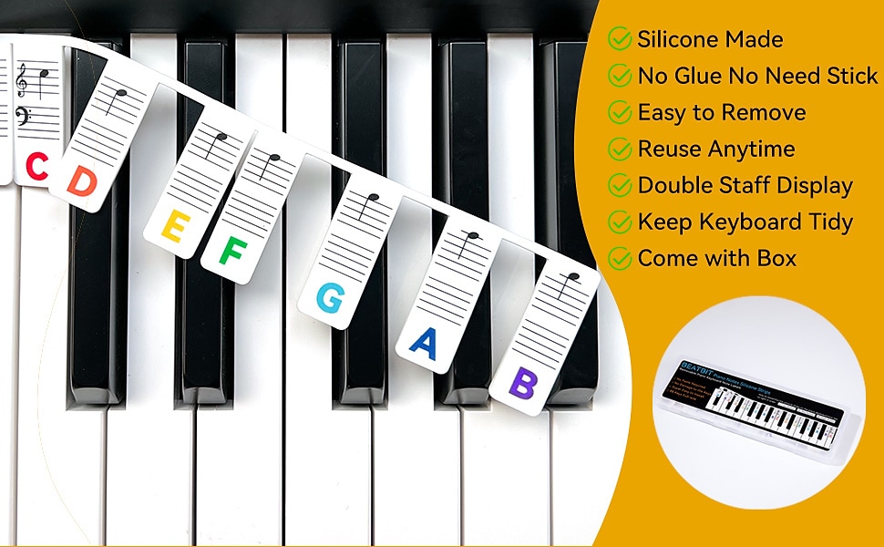 Piano Notes Guide For Beginner Removable Piano Keyboard Note Labels For Learning 88-Key Full Size Made Of Silicone No Need Stickers Reusable For Kids Student 2025 - $10.99 –P3
