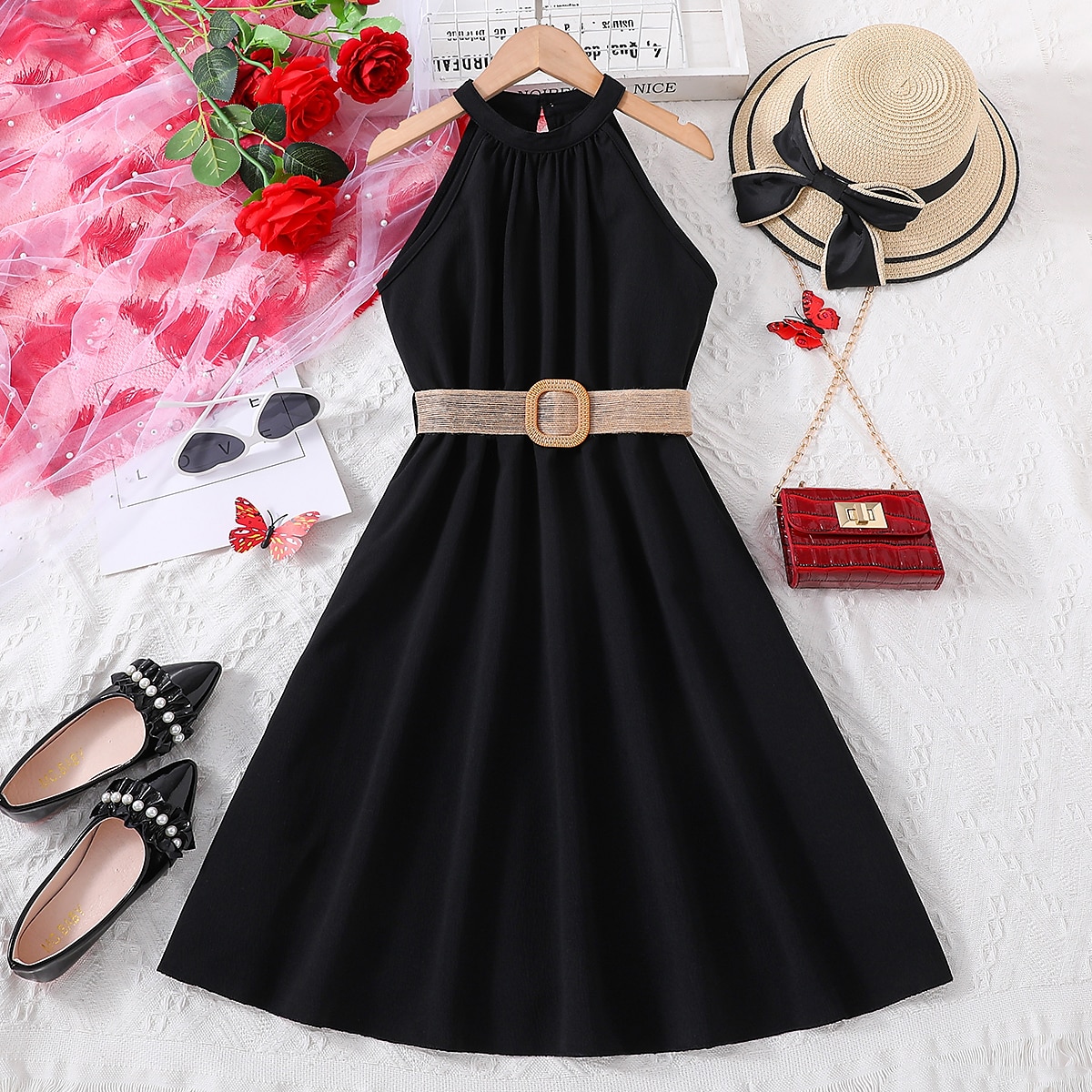 Kids Girls' Dress Solid Color Halter Neck Dress Above Knee Dress School Halter Off Shoulder Sleeveless Fashion Dress 7-13 Years Summer Light Green 2025 - $22.99 –P2