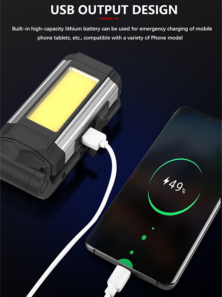 cob work light usb перезаряжаемый супер яркий светодиодный фонарик портативный фонарь для кемпинга с хвостовым магнитом водонепроницаемый регулируемый фонарь 2026 - $27.99 –P5