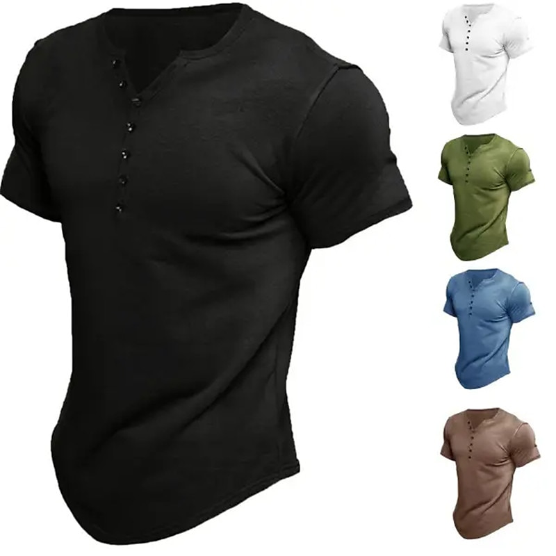 Pánské Tričko Tričko Henley Tričko Top Bez vzoru Do V ulice Dovolená Krátké rukávy Tlačítko Oblečení Módní Základní 2025 - $17.99 –P1
