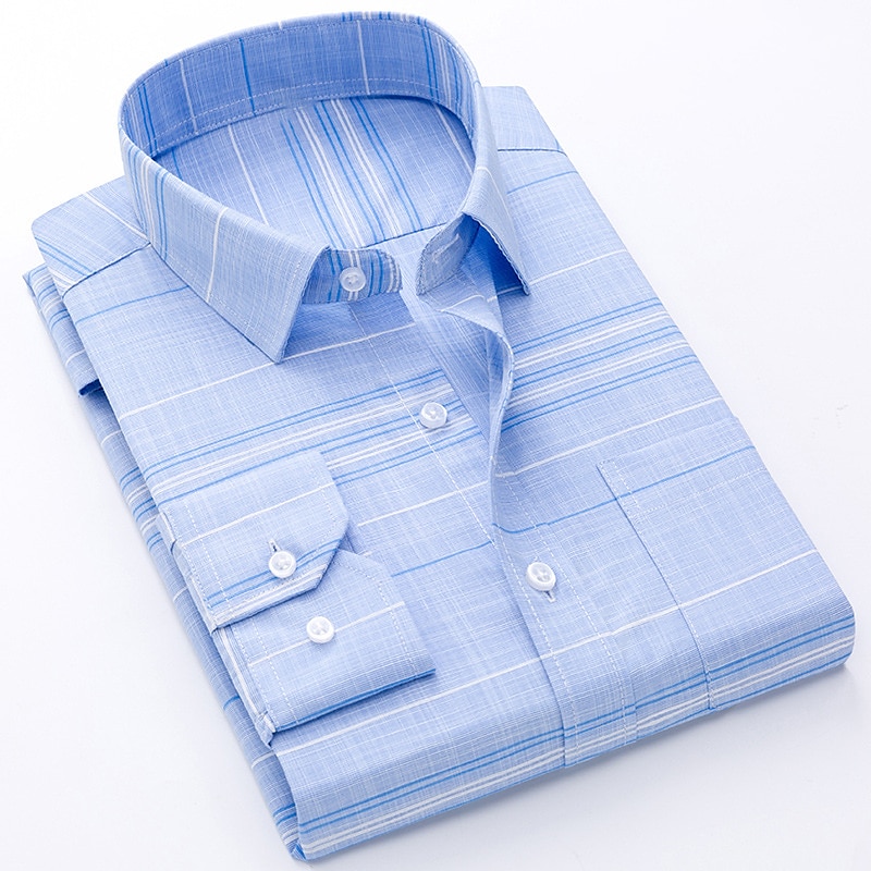 Hombre Camisa Camisa para Vestido Plaid Boda Oficina y carrera Bleu Ciel Azul Azul cielo Púrpula Claro Manga Larga Cuello Vuelto Primavera & Otoño Ropa Estampado 2025 - $22.99 –P3
