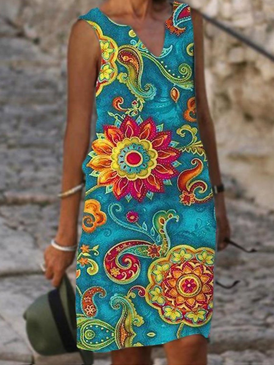 Pentru femei Rochii Midi Rochie Tip Maieu Rochie de vară Rochie imprimata Modă Șic Stradă De Bază În aer liber Vacanță Stradă Potrivire Largă Floral Frunză Manșon scurt În V Galben Albastru piscin 2025 - $19.99 –P2