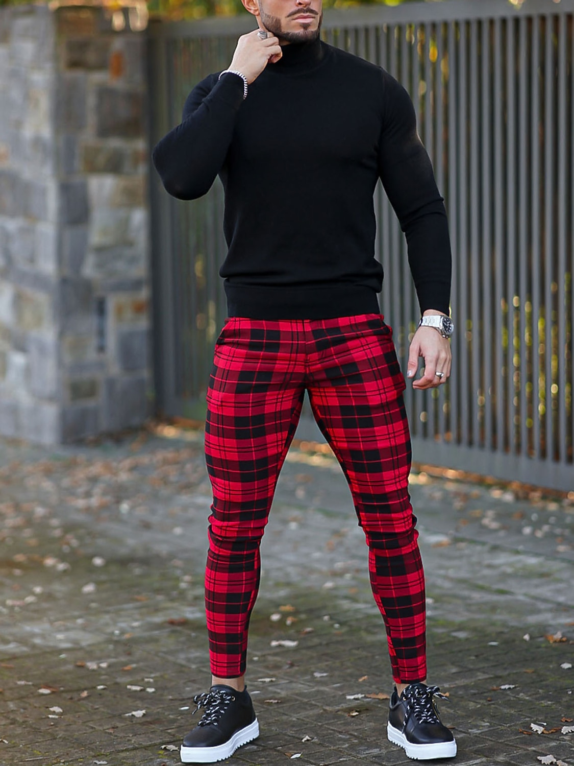 Men s Trousers Chinos Chino Pants Plaid Dress Pants Pocket Plaid Comfort Breathable Outdoor Daily Going out Fashion Streetwear White Red 2024 25.99