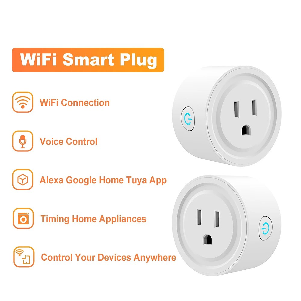 Умная розетка tuya wifi работает с Alexa Google для голосового управления, мини-умная розетка с функцией таймера, концентратор не требуется 2025 - $19.49 –P10