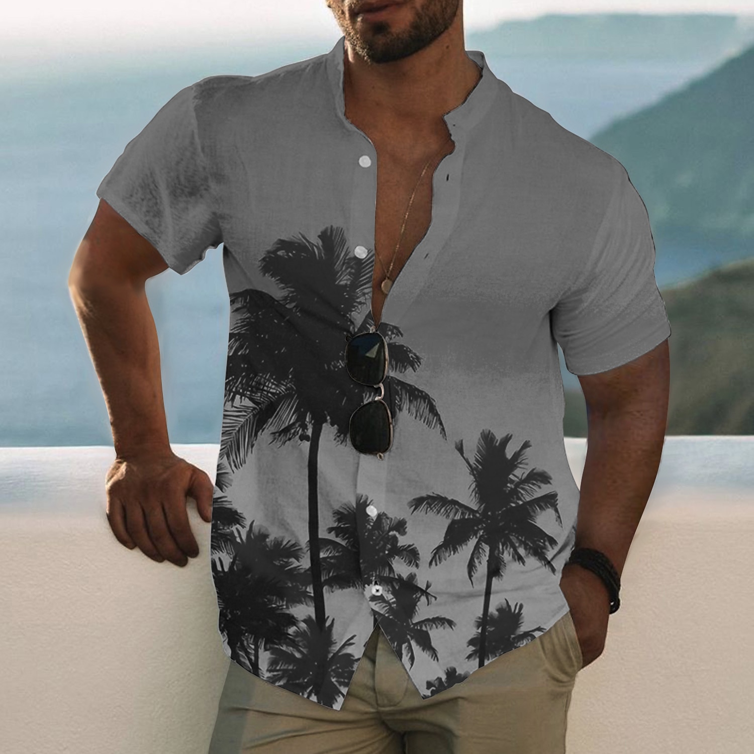 Herr Lutning Kokosnötsträd Tropiska växter Skjorta Hawaii skjorta Aloha skjorta Kortärmad Skjorta Hög krage Mode Designer Ledigt Utomhus Semester Ledigt Vit Gul Rodnande Rosa S M L 2025 - $24.99 –P6