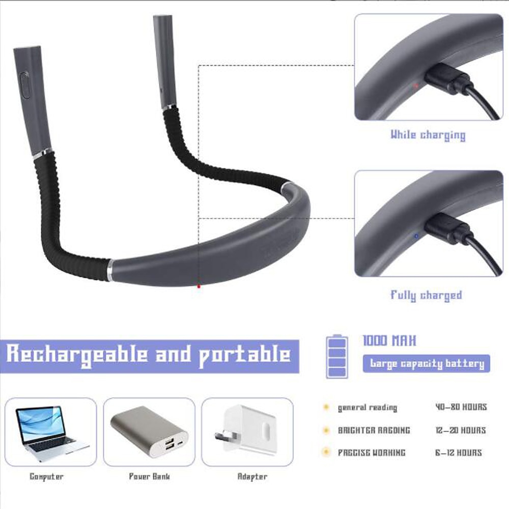 led-halsleeslampjes nieuwigheid flexibele nekverlichting handsfree boeklicht hanling leeslamp draagbare usb oplaadbare boekverlichting 2025 - $29.99 –P6