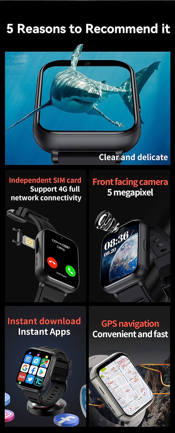 696 PG668 Smart Watch 2.08 inch 4G LTE Cellular Smartwatch Phone Bluetooth 4G Pedometer Activity Tracker Heart Rate Monitor Compatible with Android iOS Women Men GPS Hands-Free Calls Media Control IP 2025 - $227.59 –P2