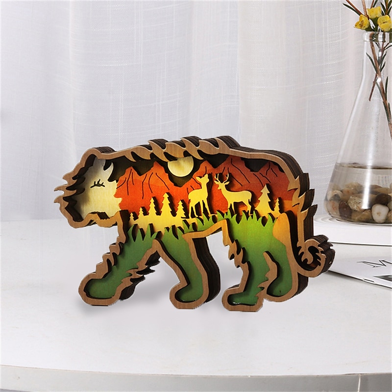 Деревянные украшения в виде животных, светодиодный светильник, 3d полая резьба, домашний декор, фигурки, ремесла, офисный стол, украшения для спальни, аксессуары 2025 - $21.99 –P15