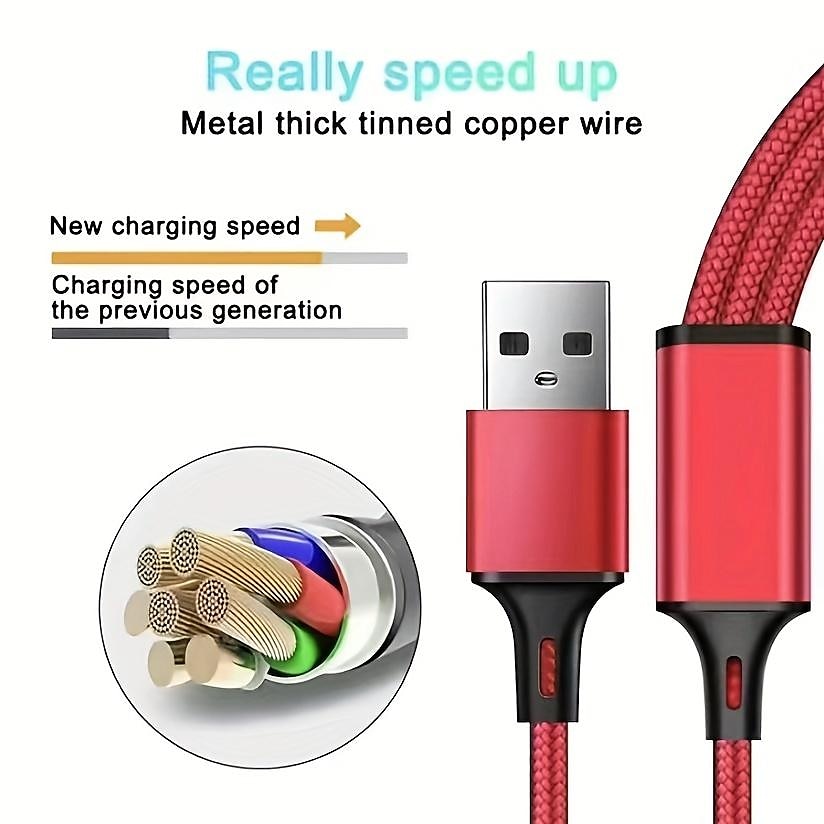 3 In 1 Cables ,Phone Charger Cord A/C To Phone +Type C+Micro Nylon Braided Sync Adapter For Android/Phone/Tablets , 3D Alloy +TPE Connector, Bold Copper Core 47.24 inch/ 3.94ft 2025 - $6.99 –P3