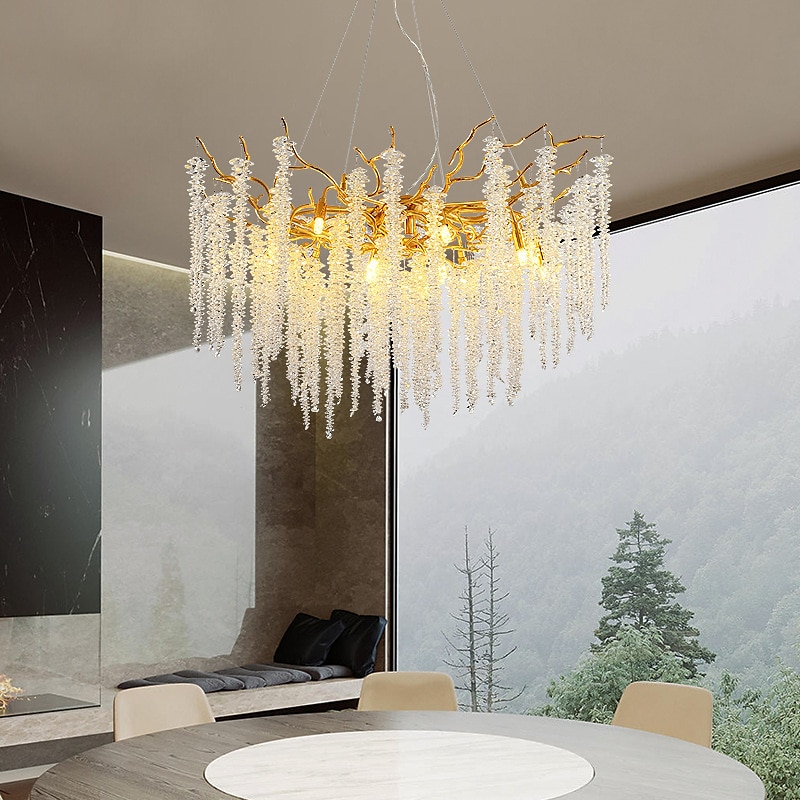 led lysekroner moderne luksus, 23,6"/31,2" 8/12-lys gullkrystall for hjemmeinteriør kjøkken soverom jern kunst tregren lampe kreativ lampe lys varm hvit 110-240v 2025 - $739.49 –P2