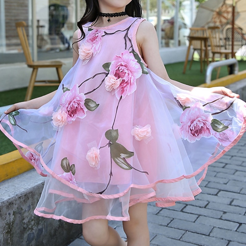 Kids Girls' Dress Flower Sleeveless Casual Active Daily Cotton Above Knee Casual Dress Floral Dress Summer Spring 4-12 Years Yellow Pink Purple 2025 - $27.99 –P7