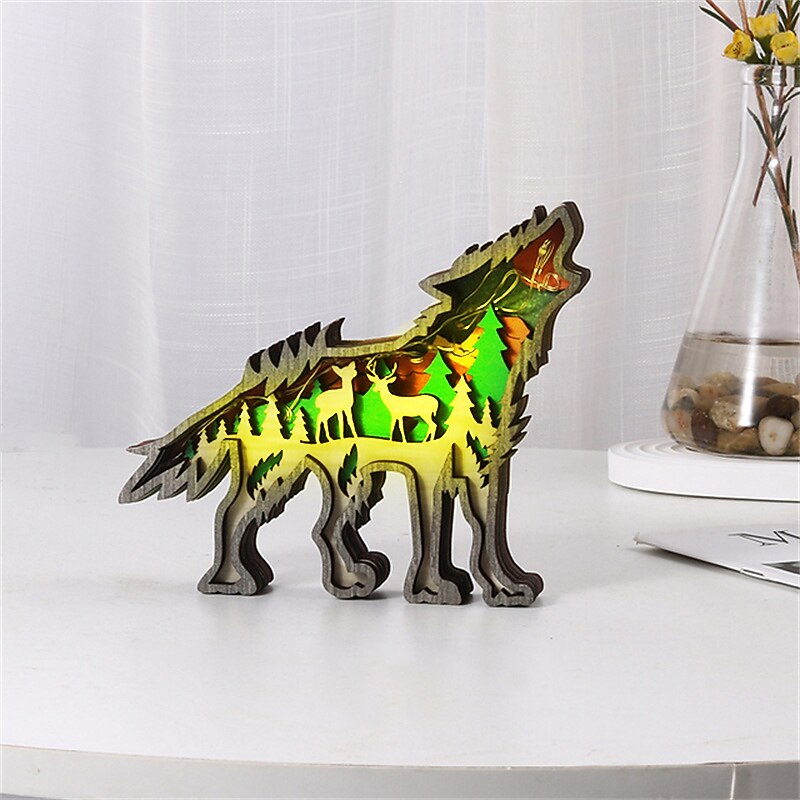 Деревянные украшения в виде животных, светодиодный светильник, 3d полая резьба, домашний декор, фигурки, ремесла, офисный стол, украшения для спальни, аксессуары 2025 - $21.99 –P20