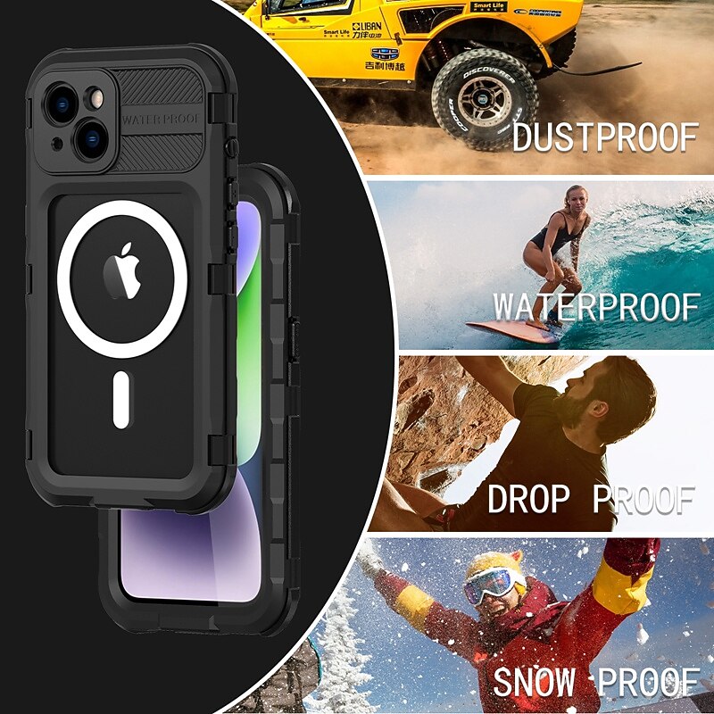 2025年 電話 ケース 用途 iPhone 17 Pro Max 17 Air 16 15 14 Pro Max Plus 13 Pro Max ヘビーデューティー 防水ケース マグセーフ搭載 全身保護 ワイヤレス充電をサポート リストストラップ付き アルミニウム合金 PC シリコーン コレクション – $37.99 –P1