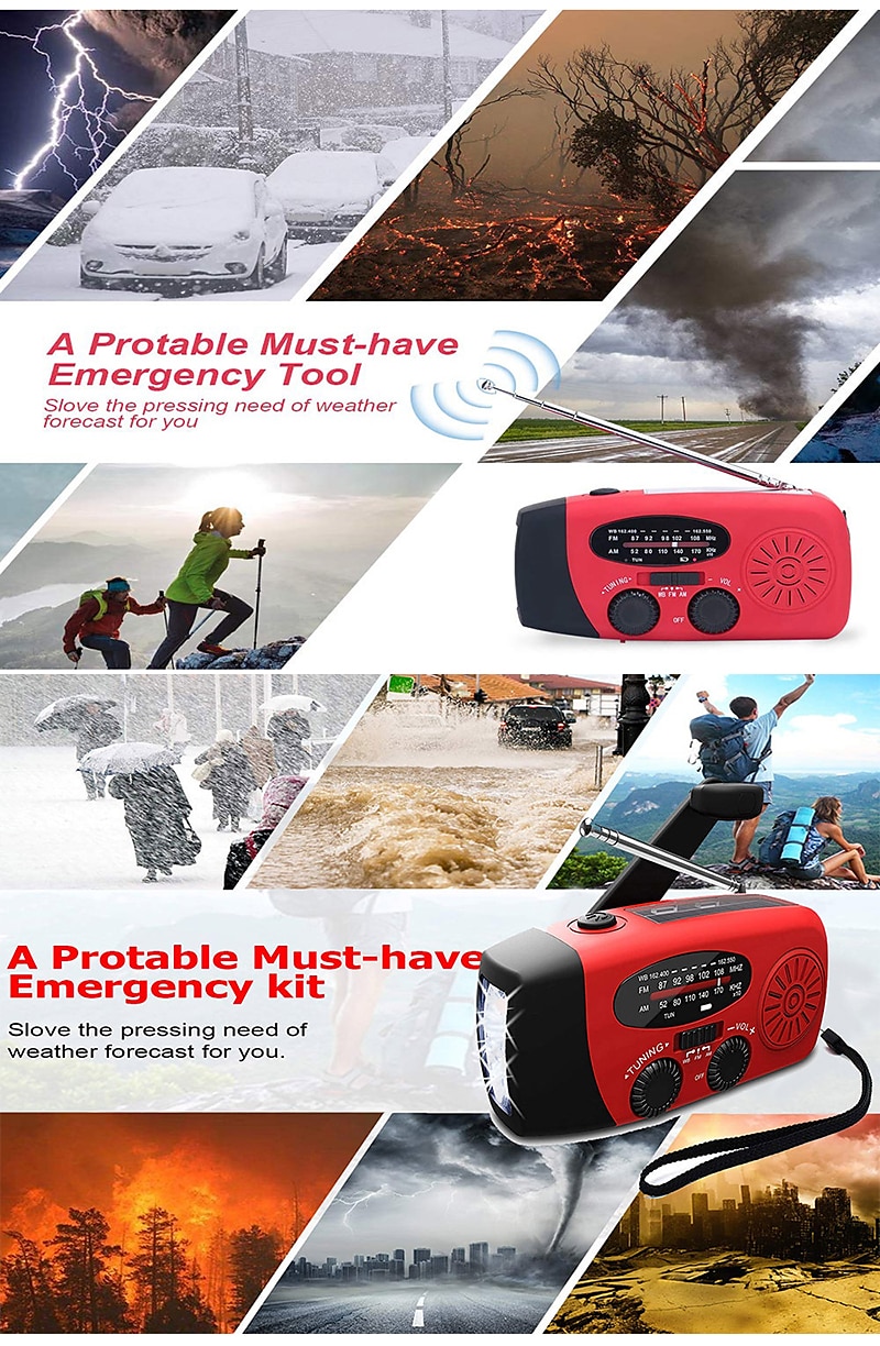 Multifunctional Hand Radio Solar Crank Dynamo Powered AM/FM/NOAA Weather Radio Use Emergency LED Flashlight and Power Bank 2025 - $46.99 –P8