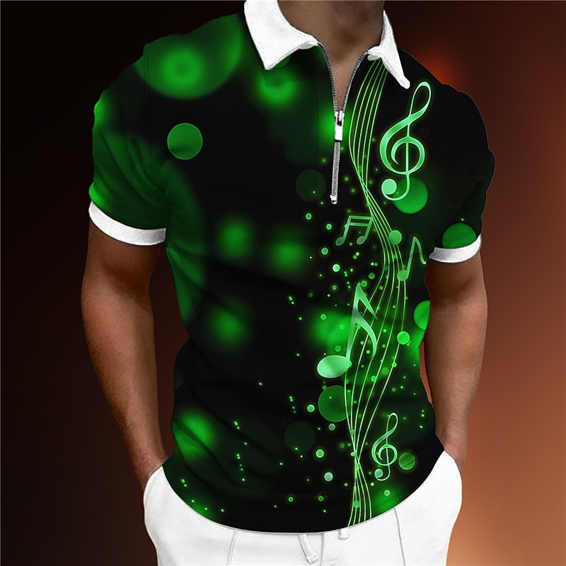 Festival musicale Per uomo Musica Polo con zip Maglia da golf Manica Corta Magliette polo Camicie con Colletto Casual Abbigliamento da vacanza Abbigliamento da festa Abiti da festa Stampa 3D Polo con del 2026 a $23.99 –P4