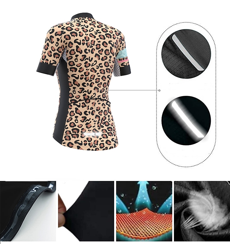 Mujer Maillot de Ciclismo Leopardo Manga Corta Bicicleta Maillot Camiseta con 3 bolsillos traseros MTB Bicicleta Montaña Ciclismo Carretera Secado rápido Bandas Reflectantes Bolsillo trasero 2026 - $30.99 –P4