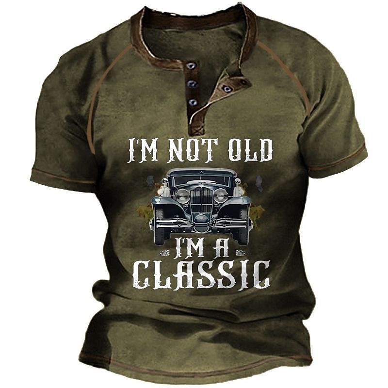 Miesten graafinen t-paita Hauska 'En ole vanha olen klassinen vintage-auto' lyhythihainen henley 2026 - $23.99 –P4