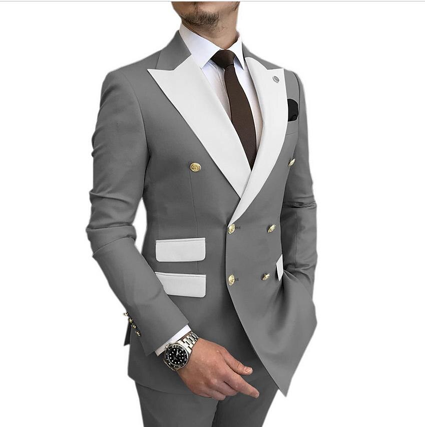 Heren Trouwen Prom Pakken Champagne Blauw Effen Kleur Standaard Fit 2 Delig Dubbel Breasted Zes-knopen 2025 - $131.99 -P8