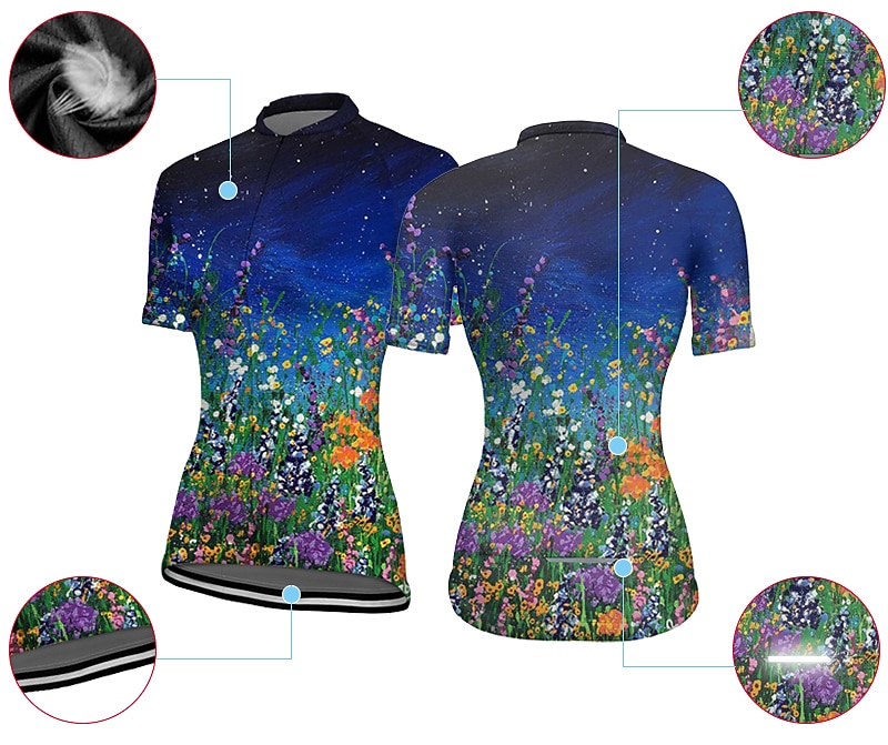 Damen Radtrikot Grafik Blumenmuster Kurzarm Fahhrad Oberteil mit 3 Gesäßtaschen Mountainbike MTB Straßenradsport Schnelltrocknend Reflektierende Streifen Rückentasche Feuchtigkeitsableitend Sport 2026 - $30.99 –P3