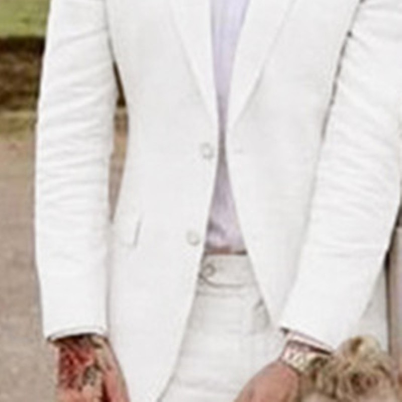 Costumes de plage pour hommes mariés blancs été couleur unie coupe ajustée 2 pièces simple boutonnage à deux boutons de 2025 ? $116.99 –P3