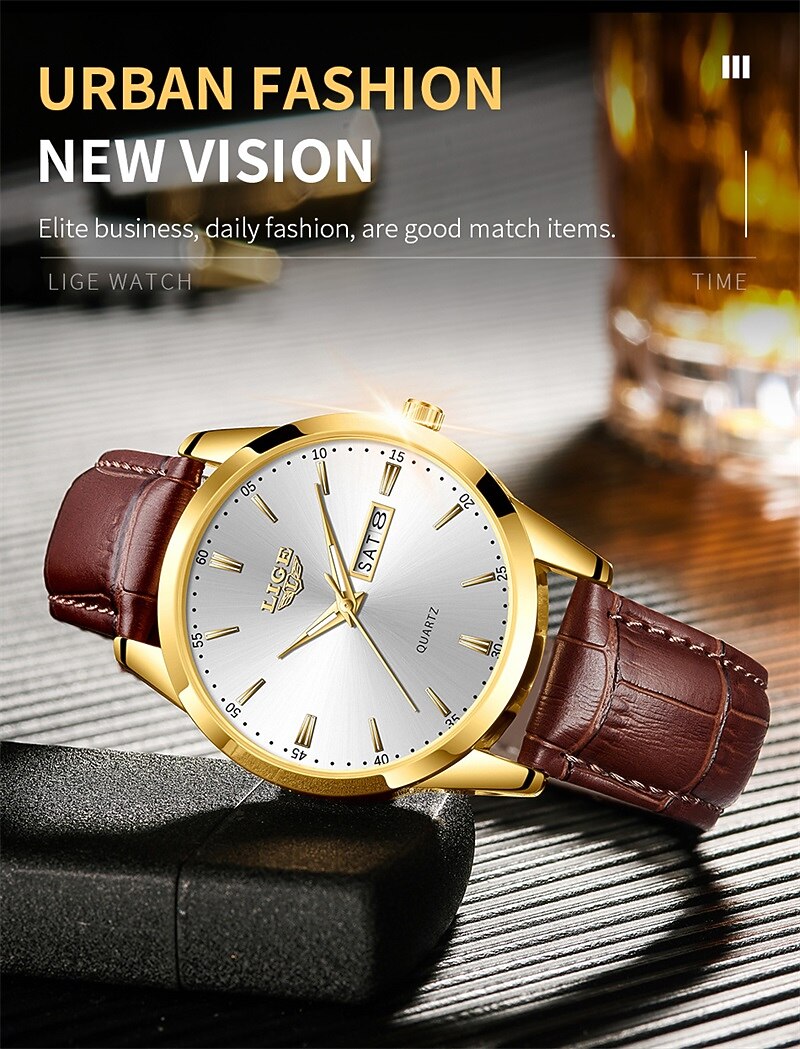 Men Quartz Watch Luxury Business Wristwatch Analog Luminous Calendar Date Week Waterproof PU Leather Watch 2025 - $22.99 –P13