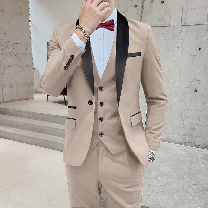 Men's Wedding Party Tuxedos Pink Royal Blue Summer Solid Color Standard Fit 3 Piece Single Breasted One-button 2025 - $129.99 –P5