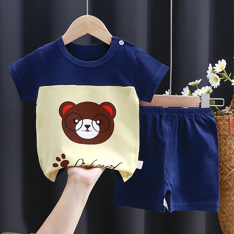 2 Pieces Toddler Boys T-shirt & Shorts Outfit Animal Cartoon Short Sleeve Cotton Set Outdoor Adorable Daily Summer Spring 3-7 Years 3 green teddy bears 9 spectacled bear 13 Stripes Bear 2025 - $10.99 –P6