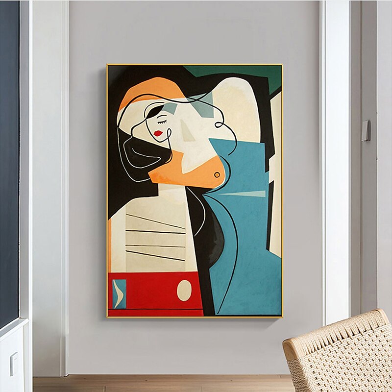 handgjord oljemålning canvas väggkonst dekoration pablo picasso stil tjej för heminredning rullad ramlös osträckt målning 2025 - $92.99 –P4
