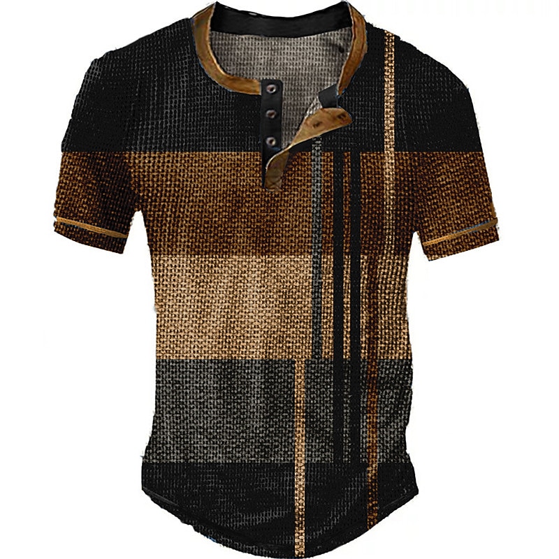 Herr Waffle Henley Shirt T-shirts Vintage skjorta Mode Designer Grundläggande Skjorta Grafisk Färgblock Kortärmad Skjorta Blå Purpur Brun Utomhus Ledigt Dagligen Henley Sommar Kläder 3D-tryck S M L 2025 - $19.99 –P1