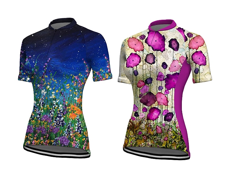 Damen Radtrikot Grafik Blumenmuster Kurzarm Fahhrad Oberteil mit 3 Gesäßtaschen Mountainbike MTB Straßenradsport Schnelltrocknend Reflektierende Streifen Rückentasche Feuchtigkeitsableitend Sport 2026 - $30.99 –P1
