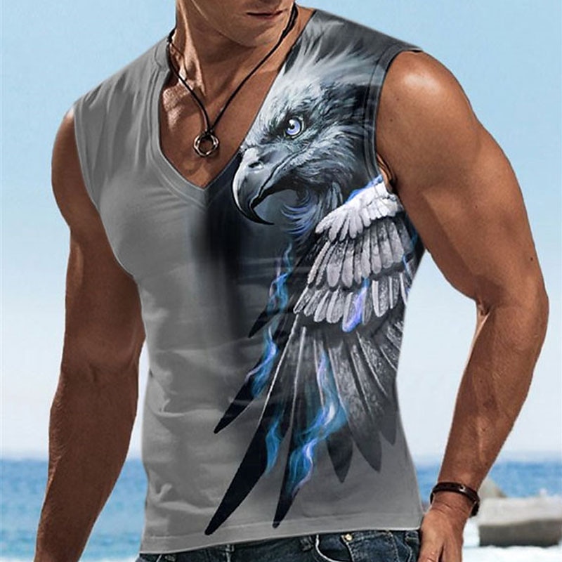 Herren Graphic Tier Adler Shirt Ärmelloses T-Shirt für Männer Ärmellos T-Shirt 3D-Druck V Ausschnitt Hemd Designer Brautkleider schlicht Muskel Sport Laufen Fitnessstudio Blau Purpur Braun Frühling 2025 - $14.99 –P2
