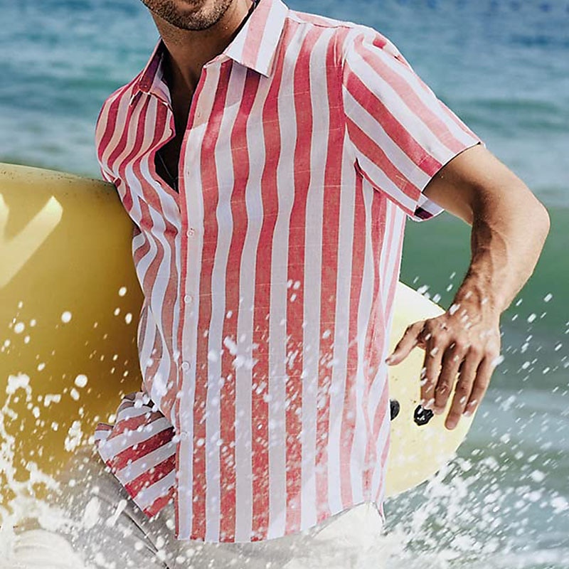 Per uomo Camicia Camicia Estiva Camicia casual Camicia da Spiaggia Camicia con Bottoni Camicie a righe Nero Rosa Verde Blu scuro Grigio Manica Corta A righe Bavero Vacanza Streetwear Stampato del 2025 a $20.99 –P14