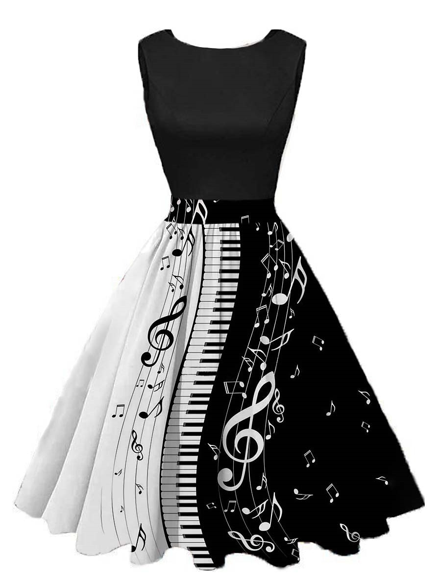 Damen Retro 1950er Jahre Vintage Teekleider Midikleid Täglicher Urlaub Rüschendruck Hinweis Rundhalsausschnitt Ärmellos Schlank Sommer Frühling 2023 Schwarzwein S M L XL 2025 - $35.99 –P1