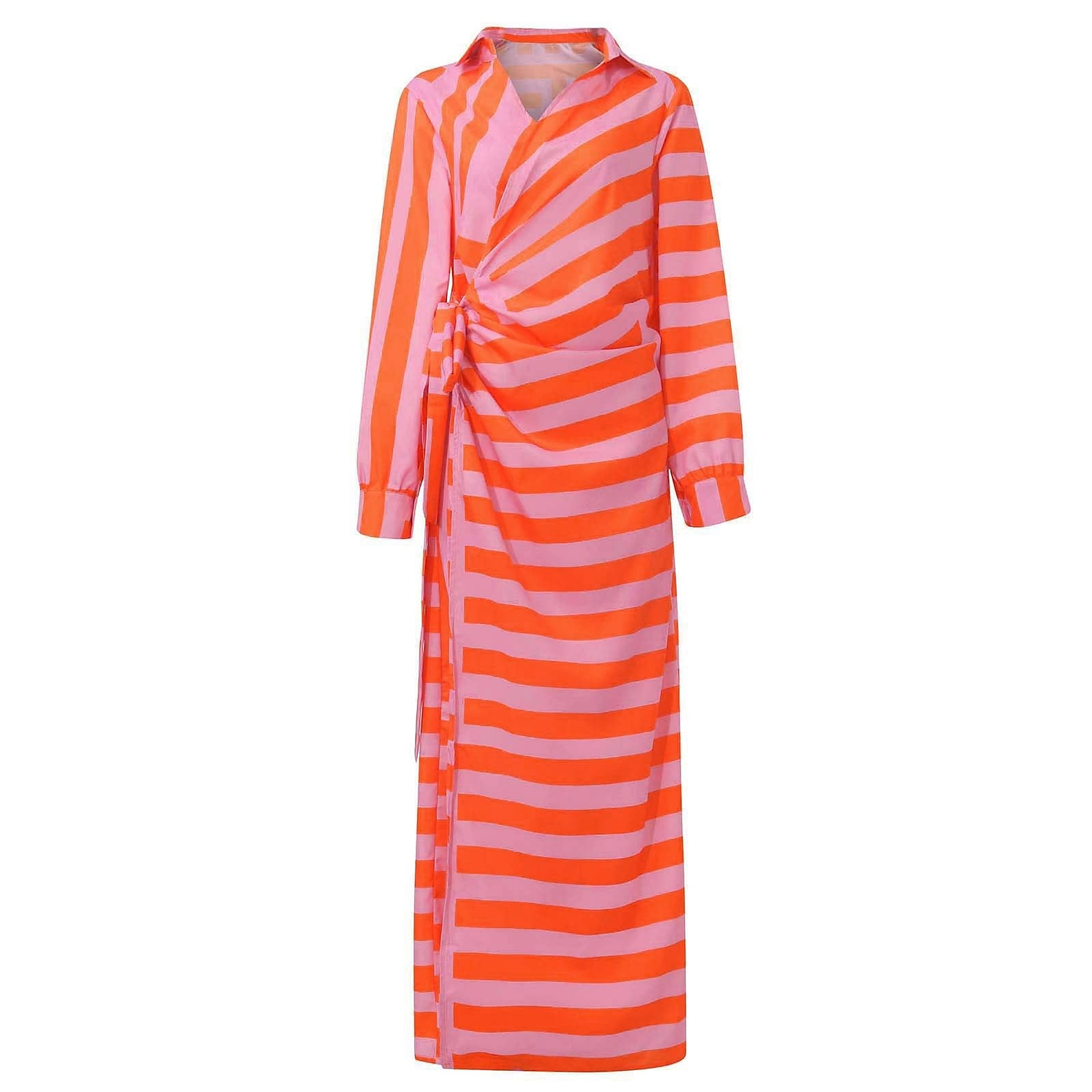 robe chemise femme moulante robe portefeuille maxi robe longue extérieur mode quotidienne bohème col chemise froncé fendu manches longues été automne printemps 2023 coupe régulière violet orange vert de 2025 ? $34.99 –P3