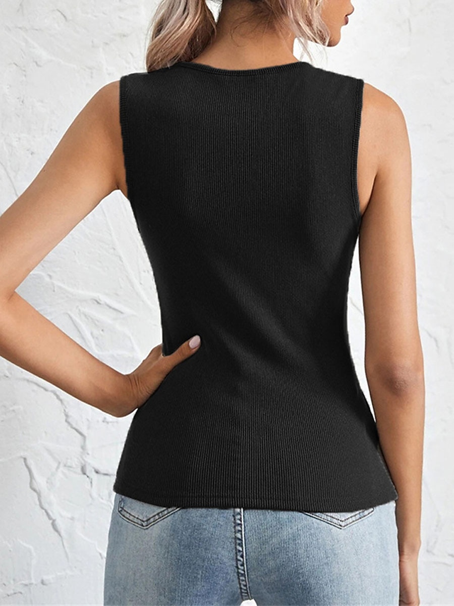 Women's Sweater Vest U Neck Ribbed Knit Polyester Cold Shoulder Summer Spring Outdoor Daily Going out Stylish Sexy Soft Sleeveless Solid Color Black White Khaki S M L 2023 - US $18.49 –P3