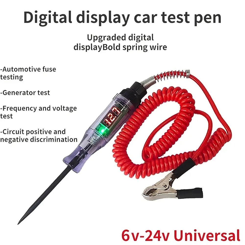 Car Test Pen Circuit Tester DC Truck Voltage Digital Display Long Probe Pen With Light Automotive Diagnostic Tools Auto Repair Tool 2025 - $14.99 –P1