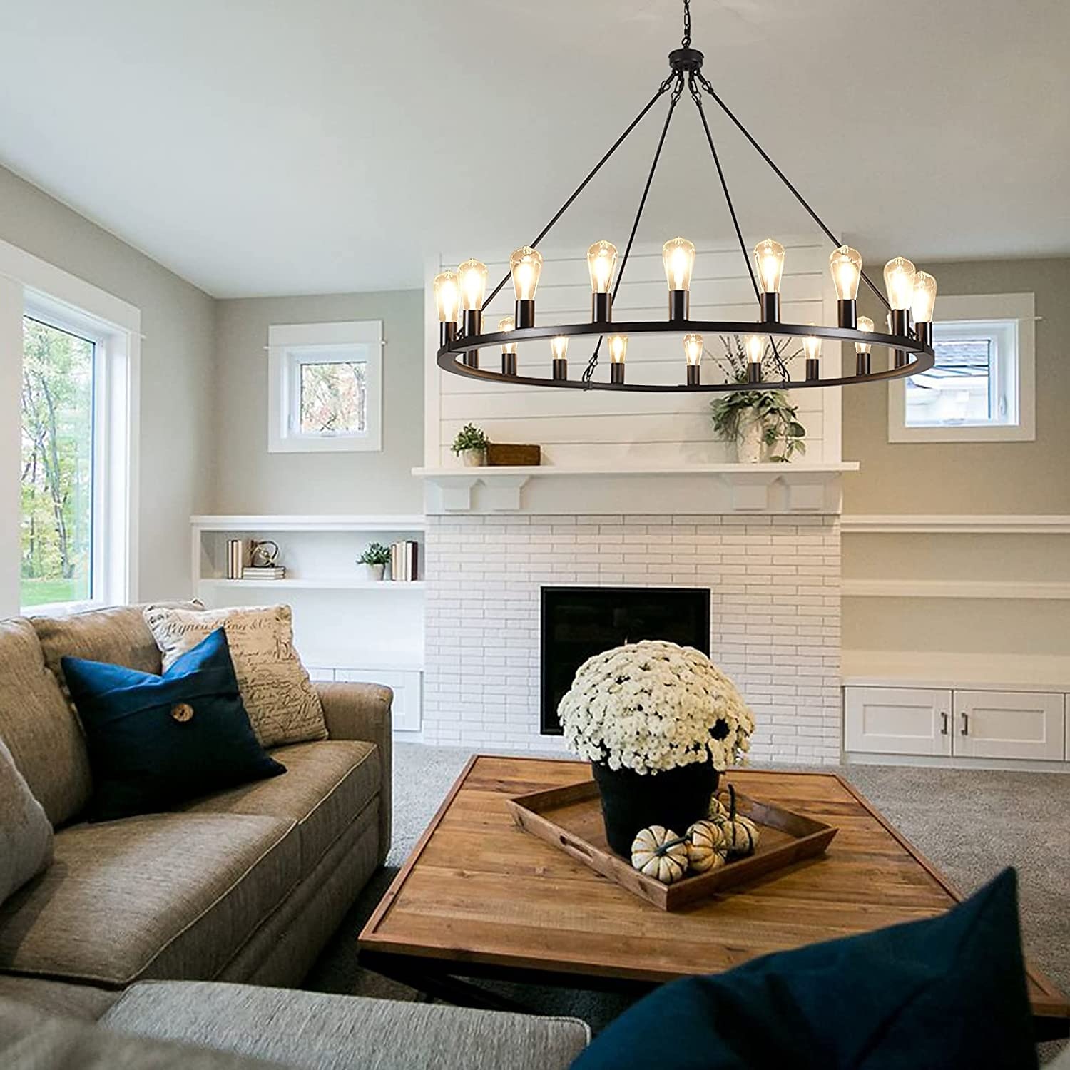 LED Chandelier Black on Wheels 20-Light Large Round Rustic Countryside Chandelier Industrial Light Fixture for Dining Room Living Room Kitchen Island Foyer Hallway 2025 - $453.89 –P3
