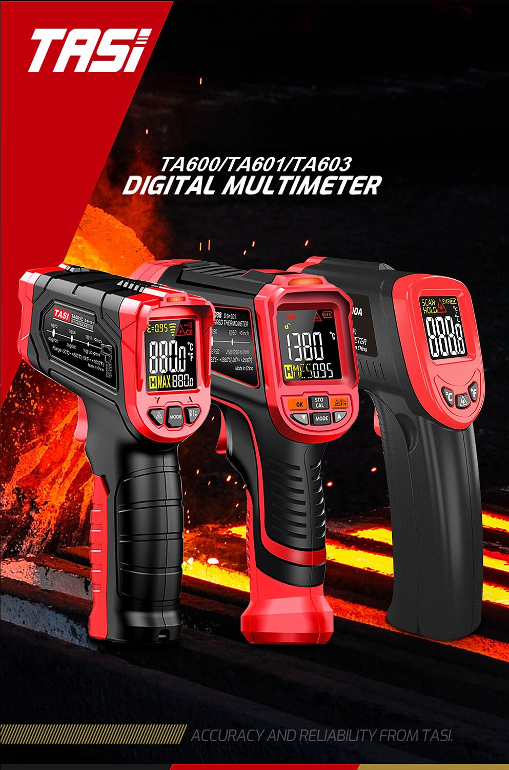 TASI TA601A TA601B TA601C Digital Infrared Thermometer Laser Positioning Temperature Meter LCD Light Alarm Non-Contact Termometro 2025 - $41.99 –P1
