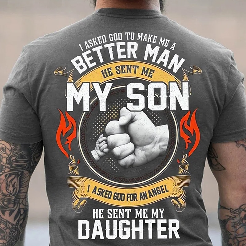 Herren Ich habe Gott gefragt mich zu einem besseren Mann zu machen er schickte mir meinen Sohn Grafik T-Shirt Familienstücke Tee Kurzarm Grafikshirt Schwarz Rot Marineblau Mode Designer Bekleidung 2025 - $15.99 –P3