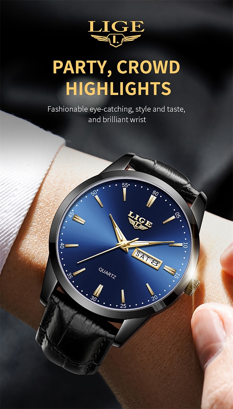 Men Quartz Watch Luxury Business Wristwatch Analog Luminous Calendar Date Week Waterproof PU Leather Watch 2025 - $22.99 –P14