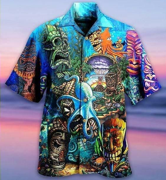 Férfi Tropikus Polip Ing Hawaii ing Tábori póló Rövid ujjú Ing Térfogatcsökkenés Divat Dizájn Alkalmi Utca Hétköznapi Napi Kék-zöld Tengerkék Sárga S M L 2025 - $24.99 –P3