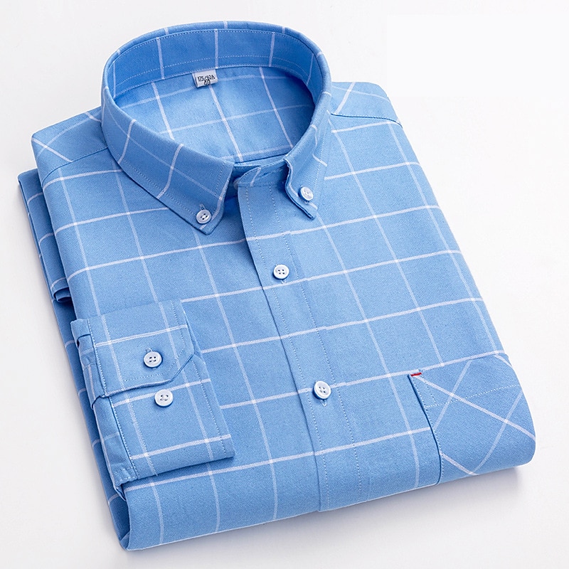 Men's Dress Shirt Button Down Shirt Oxford Shirt Plaid Wedding Office / Career Light Pink Light Blue White Yellow Long Sleeve Button Down Collar Spring & Fall Clothing Apparel Front Pocket 2025 - $32.99 –P6