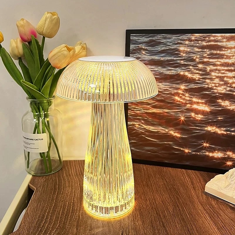 Lámpara de medusas creativa moderna, lámpara de mesa recargable de cristal, luces nocturnas, atenuador táctil de hongo, lámpara rgb, 16 colores para la decoración de la mesita de noche del hogar, 2025 - $39.99 –P7