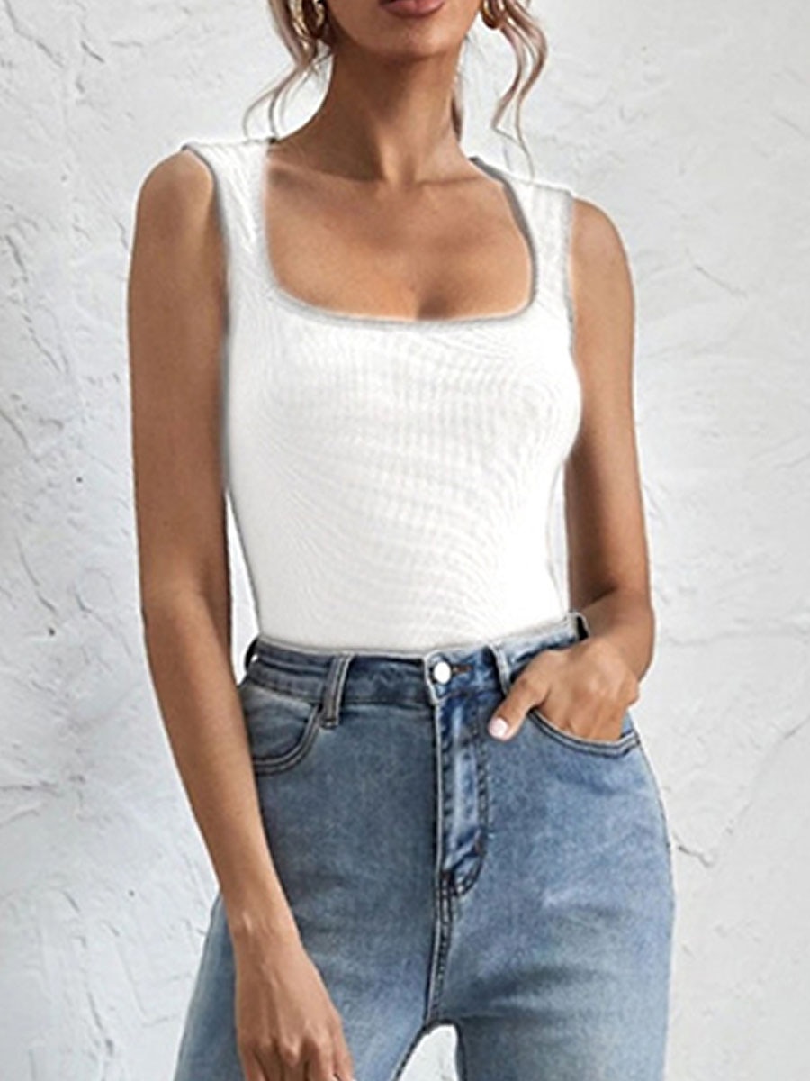 Women's Sweater Vest U Neck Ribbed Knit Polyester Cold Shoulder Summer Spring Outdoor Daily Going out Stylish Sexy Soft Sleeveless Solid Color Black White Khaki S M L 2023 - US $18.49 –P7
