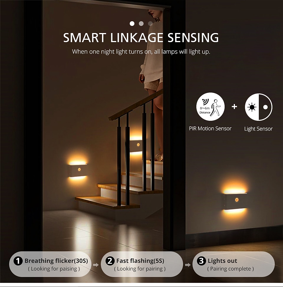 led nachtverlichting bewegingssensor usb oplaadbare koppeling inductie draadloos nachtlampje keukenkast gang nachtlampje voor slaapkamer thuis trap doorgang verlichting 2025 - $10.99 -P2
