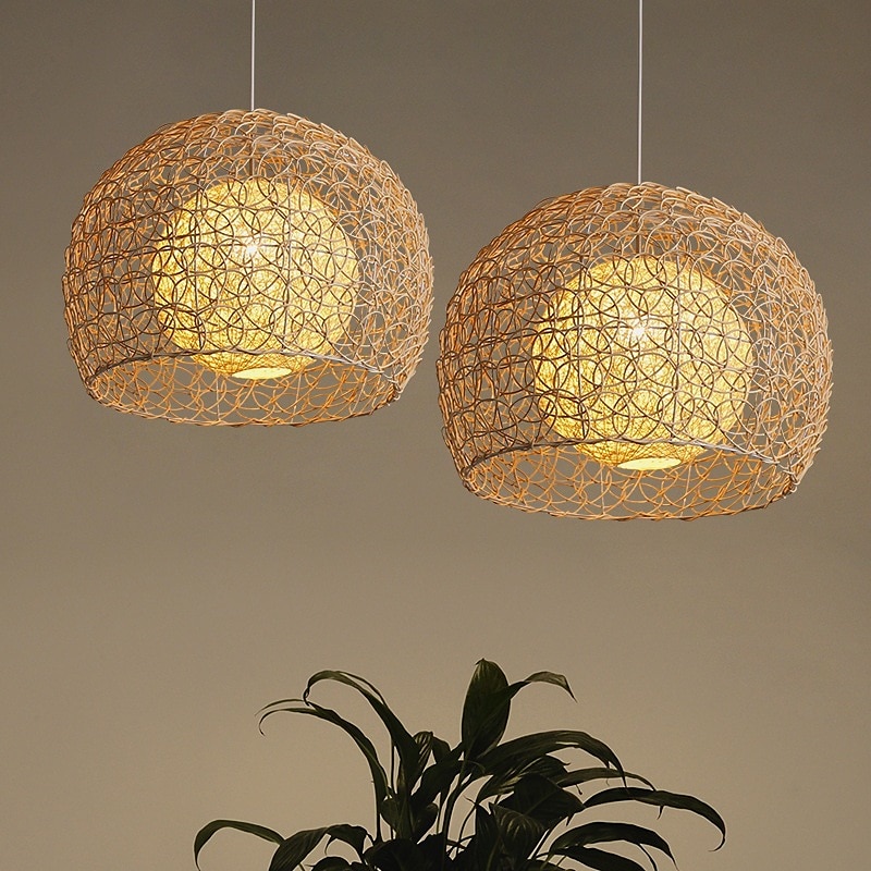 LED függőlámpa bambusz lámpás dizájn csillár retro 25 cm-es csillár mennyezeti világítás nappali hálószoba étteremben kávézó bár étterem klub 2025 - $118.99 –P1